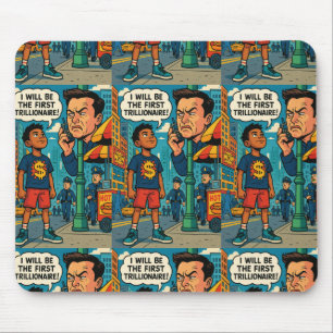 First Trillionaire" Motivational Comic-Style Mouse Pad