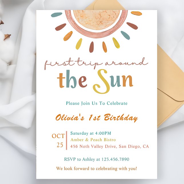 First Trip Around Sun 1st Birthday  Invitation (Creator Uploaded)