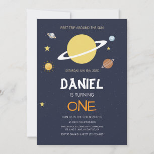 First Trip Around Sun 1st Birthday Space Invitation