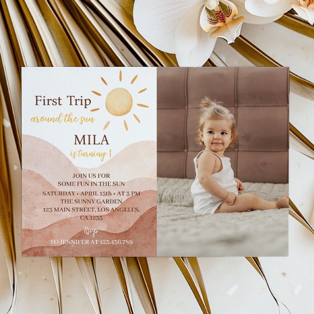 First Trip Around Sun Birthday Photo Invitation (Creator Uploaded)