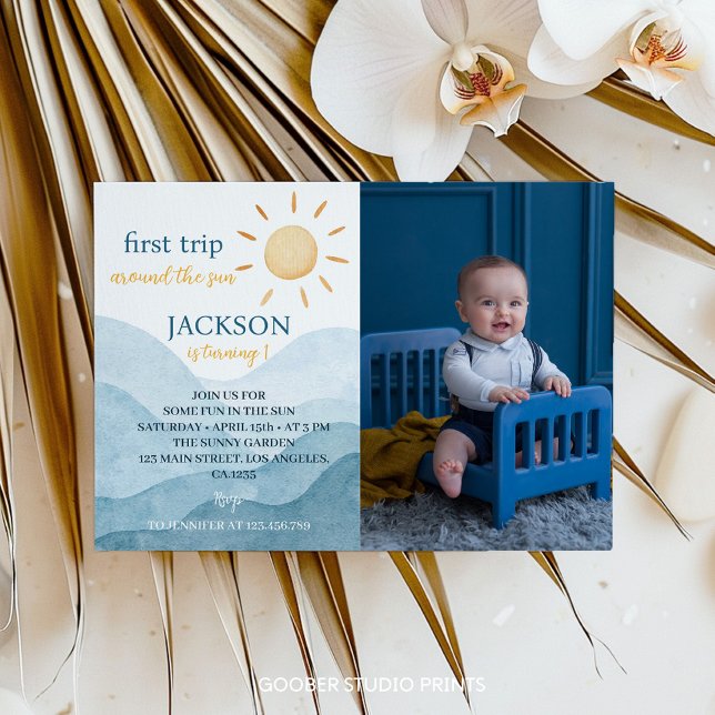 First Trip Around Sun Birthday Photo Invitation (Creator Uploaded)