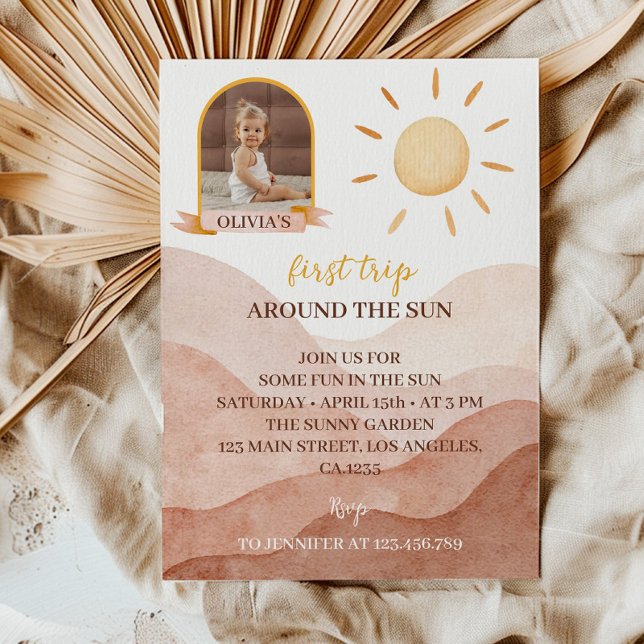 First Trip Around Sun Photo 1st Birthday Invitatio Invitation (Creator Uploaded)