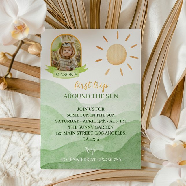 First Trip Around Sun Photo 1st Birthday Invitatio Invitation (Creator Uploaded)