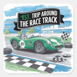 First Trip Around the Race Track Birthday Square Sticker