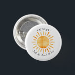 First Trip Around The Sun 1st Birthday 3 Cm Round Badge<br><div class="desc">These cute buttons are perfect for anyone celebrating a 1st birthday this year. The design features a hand painted watercolor sun on a simple white background with easy to personalise template wording. Matching party items can be found in the collection.</div>