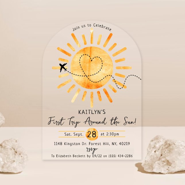 First Trip Around The Sun 1st Birthday Acrylic Invitations (Creator Uploaded)