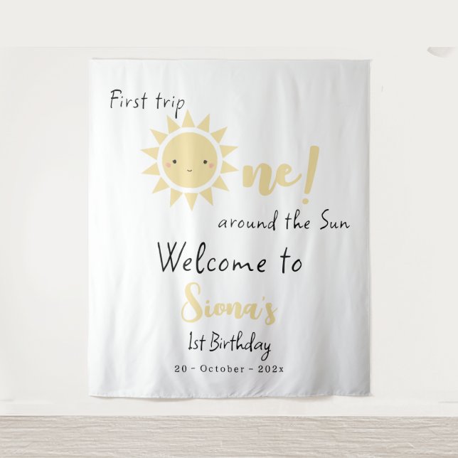 First Trip Around The Sun 1st Birthday Backdrop Tapestry (Front)