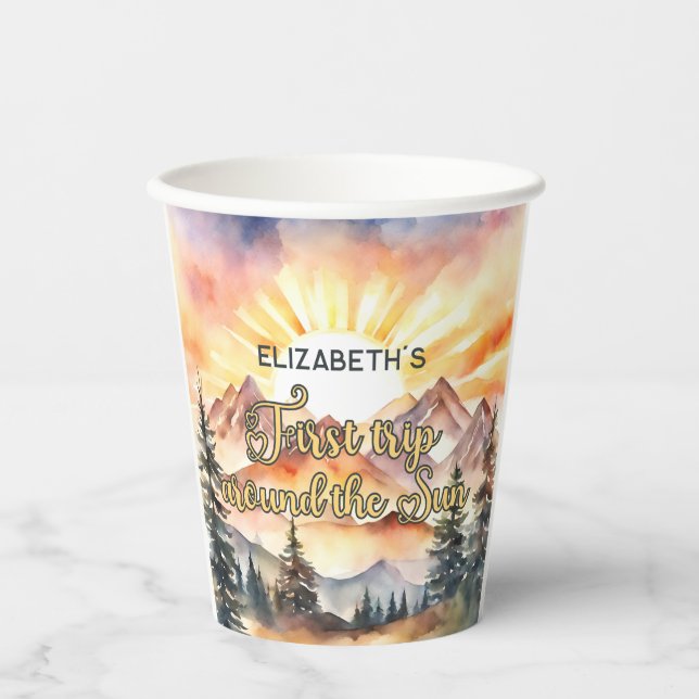 First Trip Around the Sun 1st Birthday Boho Nature Paper Cups (Front)