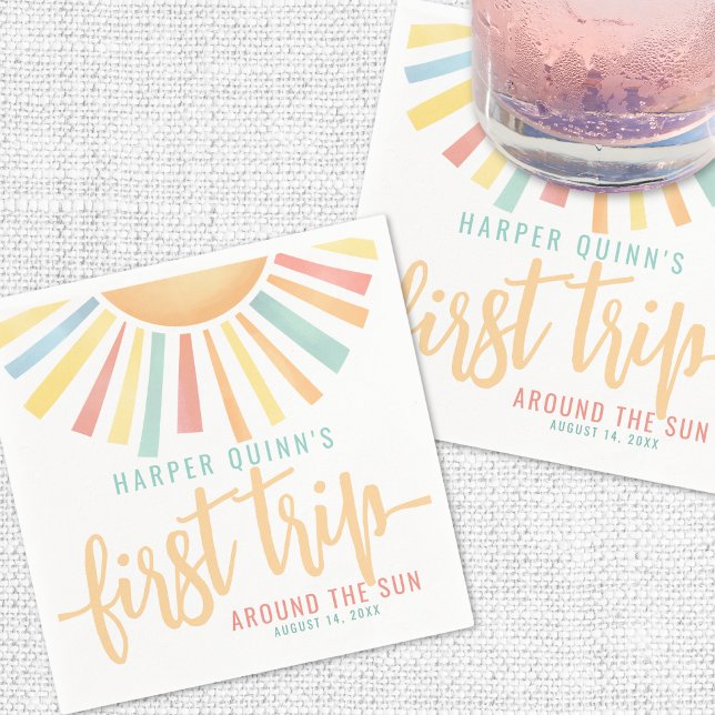 First Trip Around The Sun 1st Birthday Napkin (First Trip Around The Sun 1st Birthday Napkins)