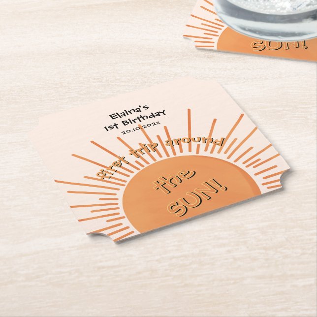 First Trip Around The Sun 1st Birthday Paper Coaster (Angled)