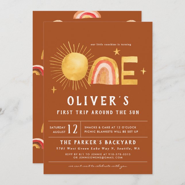 First Trip Around The Sun | 1st Birthday Party  Invitation (Front/Back)