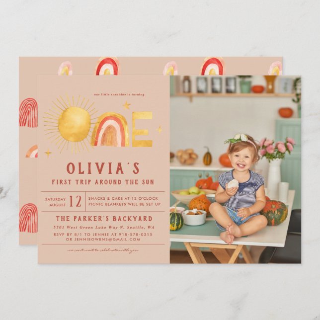 First Trip Around The Sun | 1st Birthday Party   Invitation (Front/Back)