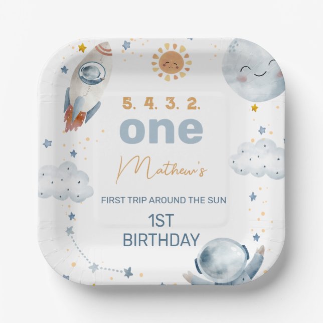 First Trip Around the Sun 1st Birthday Party Paper Plate (Front)