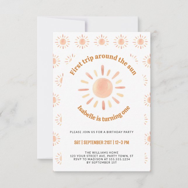 First Trip Around The Sun 1st Birthday Party Photo Invitation (Front)