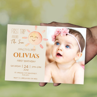 First Trip Around the Sun 1st Birthday Photo Boho Invitation