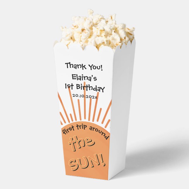 First Trip Around The Sun 1st Birthday Popcorn Favour Box (Popped)
