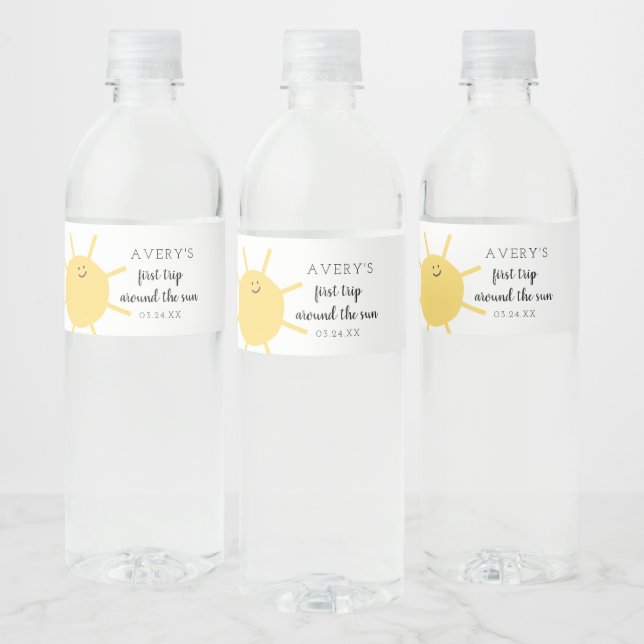 First Trip Around The Sun 1st Birthday Sunshine Wa Water Bottle Label (Bottles)