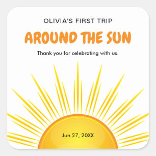 First Trip Around the Sun 1st Birthday Thank You Square Sticker