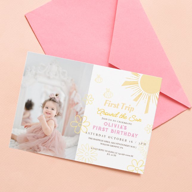 First Trip Around The Sun 1st girl Birthday Invitation (Creator Uploaded)