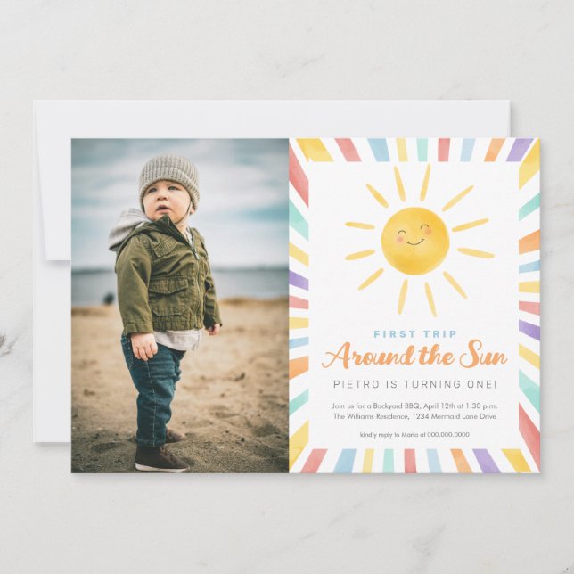 First Trip Around the Sun 1st Photo Birthday Invitation (Front)