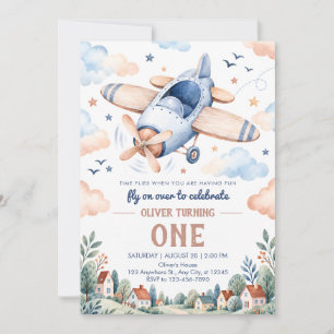 First Trip Around The Sun Aeroplane Birthday Invitation