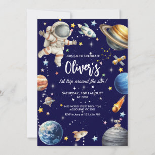 First Trip Around the Sun Astronaut Birthday  Invitation