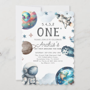 First Trip Around the Sun Astronaut Birthday Invitation