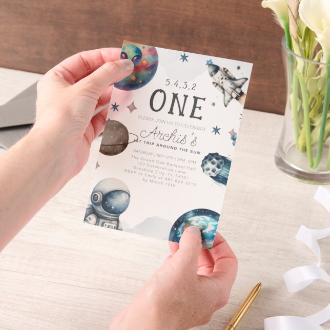 First Trip Around the Sun Astronaut Birthday Vellum Invitations (Handheld)