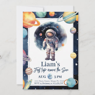 First Trip Around The Sun Astronaut Space Birthday Invitation