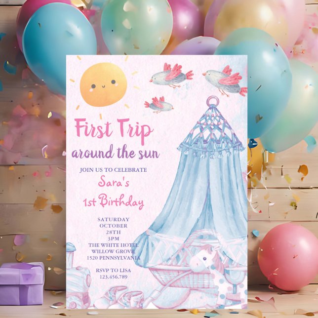 First Trip Around The Sun & Bird 1st Birthday Invitation (Creator Uploaded)