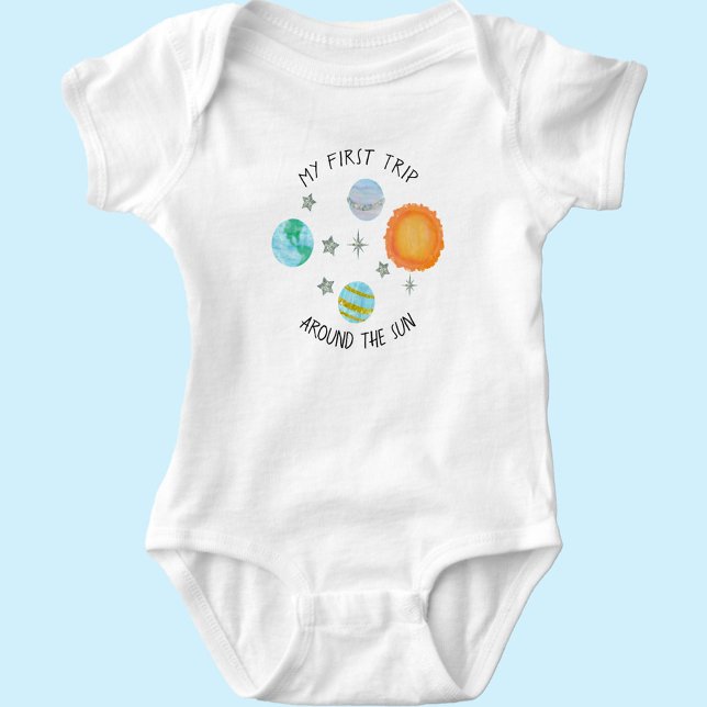 First Trip Around The Sun Birthday Blue Planets Baby Bodysuit (Creator Uploaded)