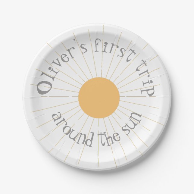 First Trip around the sun Birthday boho Paper Plate (Front)