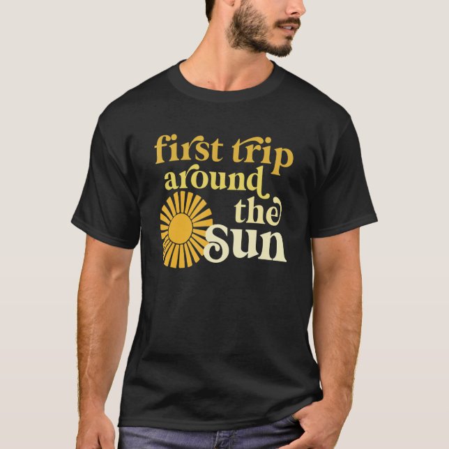 First Trip Around The Sun Birthday Boho Retro Groo T-Shirt (Front)