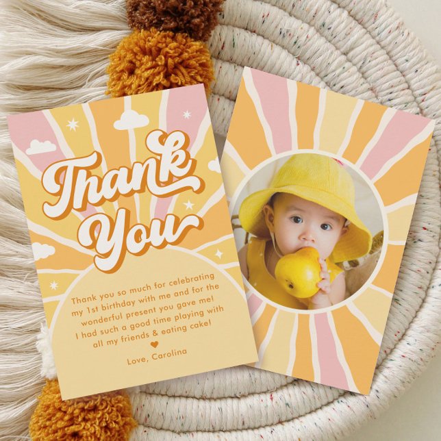 First Trip Around the Sun Birthday Girl Photo Thank You Card (Creator Uploaded)