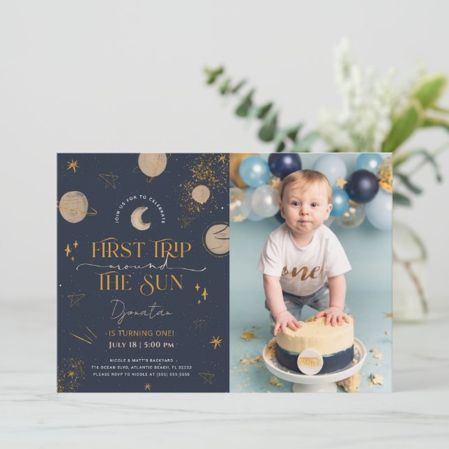 First Trip Around The Sun Birthday Invitation (Standing Front)