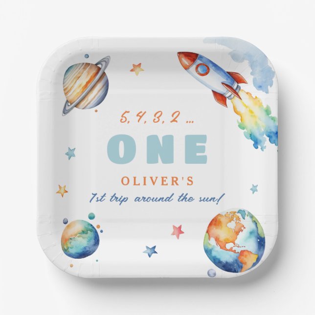 First Trip Around the Sun Birthday Party Paper Plate (Front)