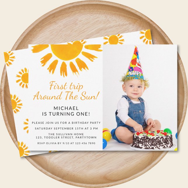 First Trip Around The Sun Birthday Party Photo Invitation (Creator Uploaded)