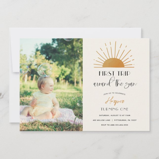 First Trip Around the Sun Birthday Photo Invitation (Front)