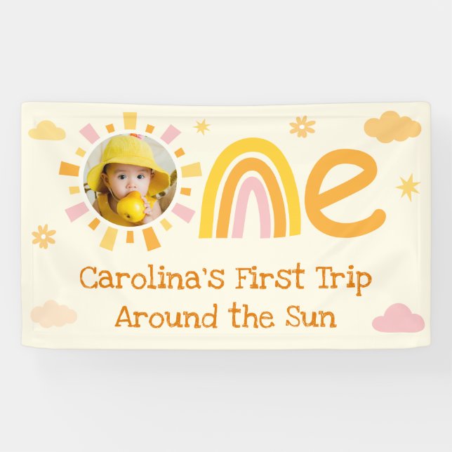 First Trip Around the Sun Birthday Photo Welcome Banner (Horizontal)