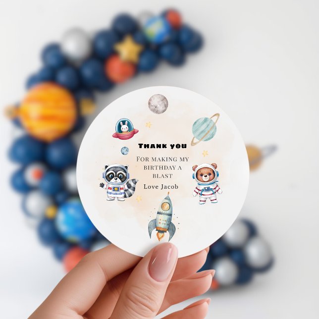 First Trip Around the Sun Birthday space animals  Classic Round Sticker (Creator Uploaded)
