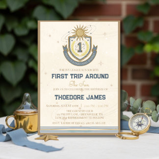 First Trip Around the Sun Birthday Varsity Preppy Invitation