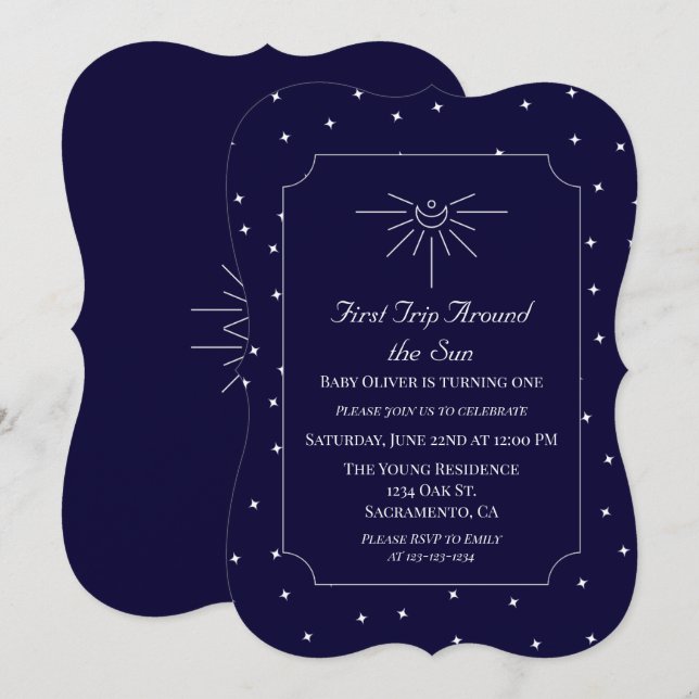 First Trip Around The Sun Blue 1st Birthday Invite (Front/Back)