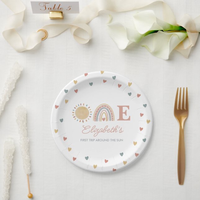 First Trip Around the Sun Boho 1st Birthday Paper Plate (Wedding)