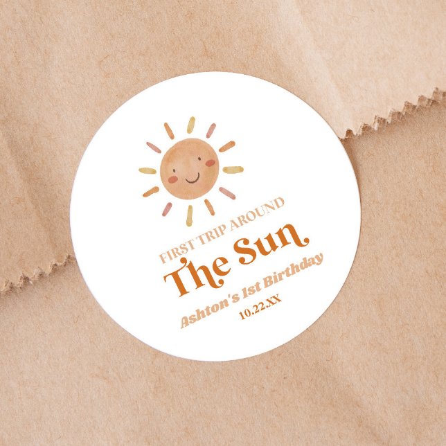 First Trip Around The Sun Boho 1st Birthday Party Classic Round Sticker (Creator Uploaded)