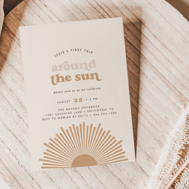 First Trip Around the Sun Boho Girls 1st Birthday Invitation (Creator Uploaded)