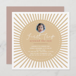 First Trip Around The Sun Boho Photo 1st Birthday Invitation
