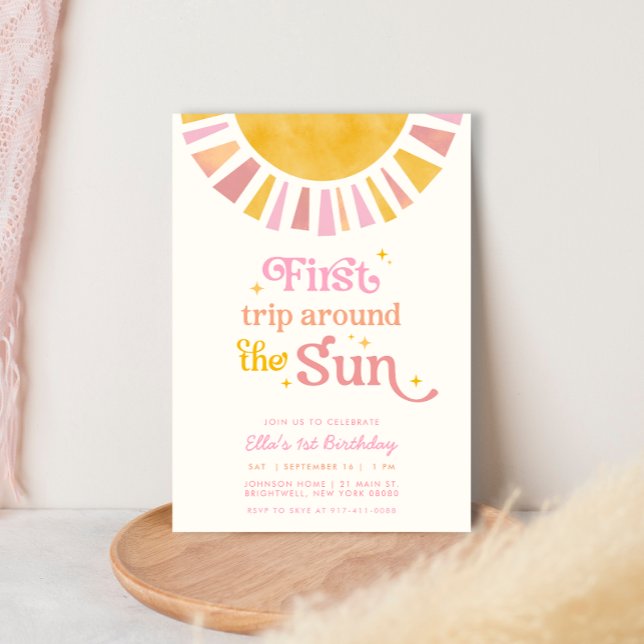 First Trip Around the Sun Boho Retro 1st Birthday Invitation (Creator Uploaded)