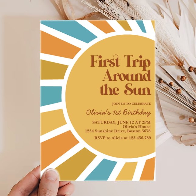 First Trip Around The Sun Boho Sunshine Birthday Invitation (Creator Uploaded)