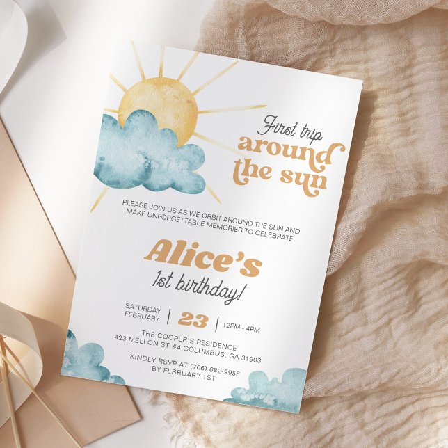 First Trip Around The Sun Boho Sunshine Birthday Invitation (Creator Uploaded)