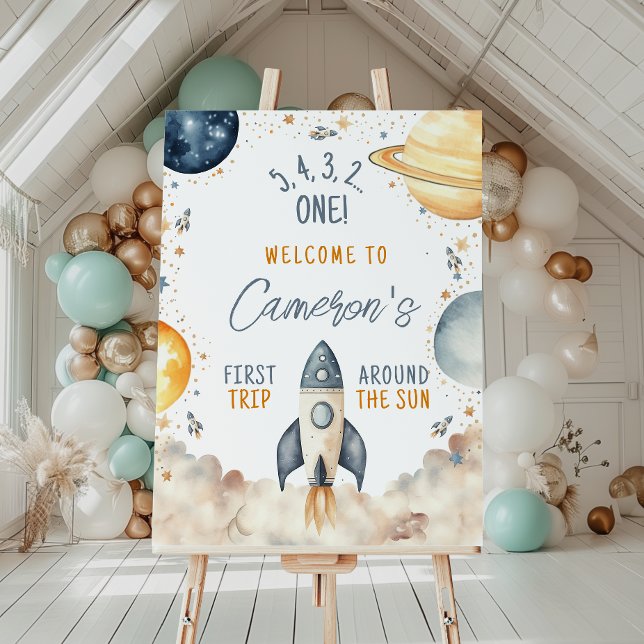 First Trip Around The Sun Boy Birthday Welcome Poster (Creator Uploaded)